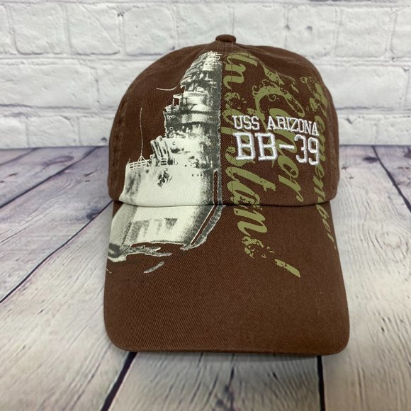 USS Arizona BB-39 Hat Cap Strap Back Brown Pearl Harbor Hawaii WWII Valor Ship - Picture 6 of 12